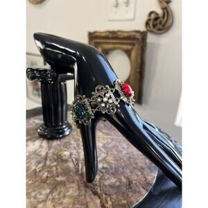 Vintage Renaissance Revival Gemstone Link Bracelet – Ornate Filigree